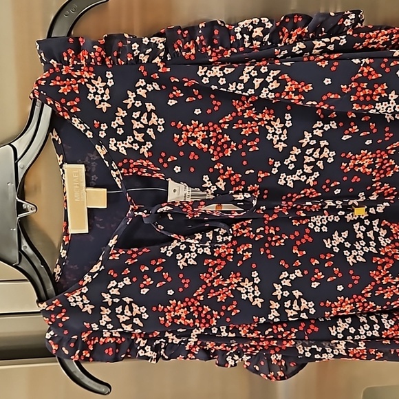 💕MICHAEL by MICHAEL KORS💕 Cold Shoulder Blouse ~ Micro Floral Print Small NWT - Picture 3 of 8